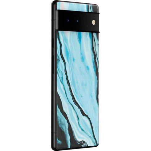 Aqua Blue Marble Ink Google Pixel 6 Skin